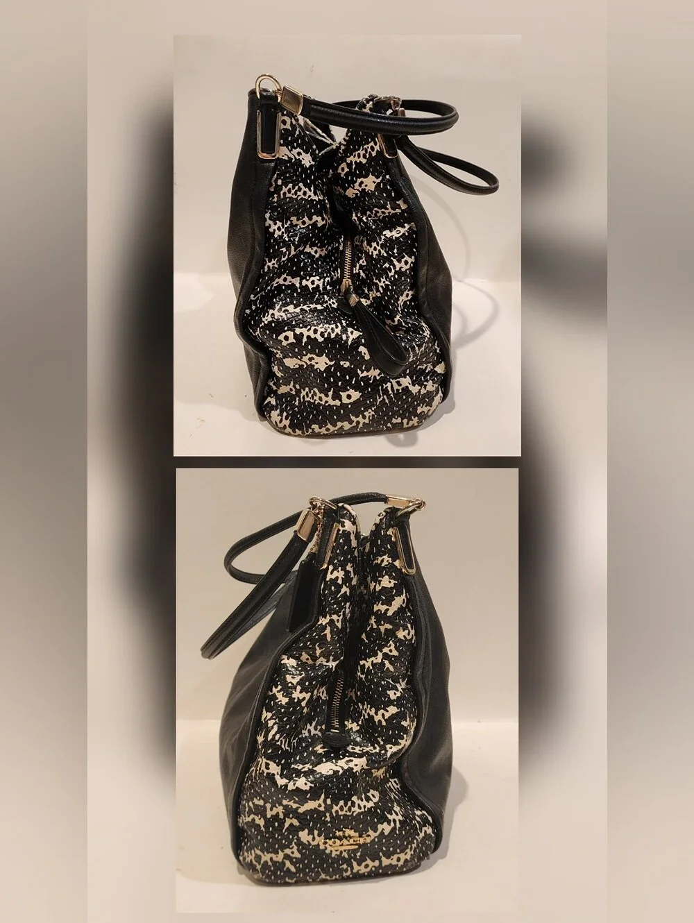 Coach Madison Phoebe Black Two-Tone Python Leather Shoulder Bag Tote Purse